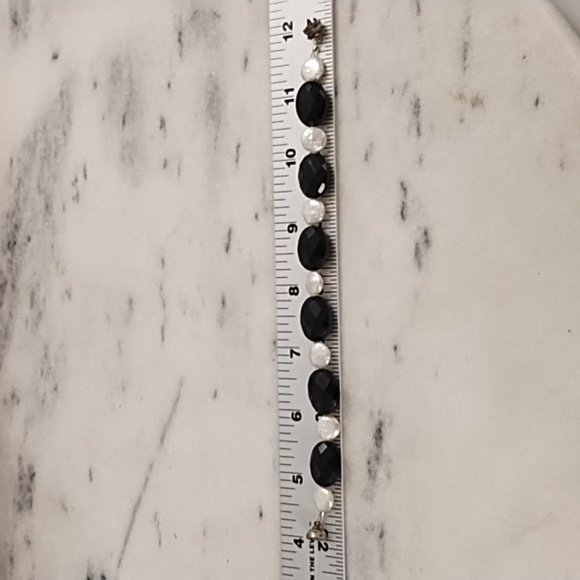 Vintage Iridescent Coin Pearls & Black Faceted Onyx Bead Bracelet Magnetic Clasp - Picture 10 of 12